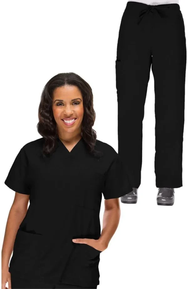 Conjunto médico para mujer: Blusa con cuello en V y pantalón con cordón