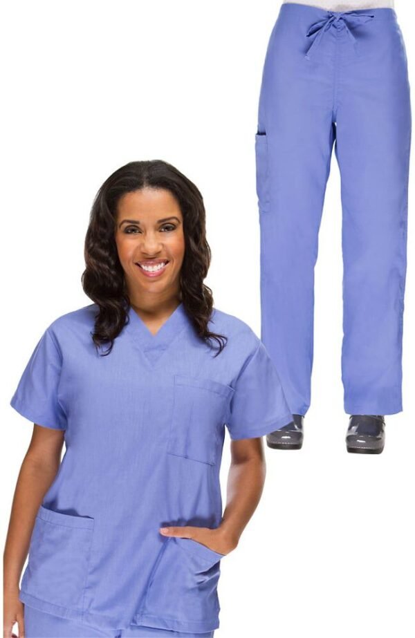 Conjunto médico para mujer: Blusa con cuello en V y pantalón con cordón