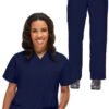 Conjunto médico para mujer: Blusa con cuello en V y pantalón con cordón