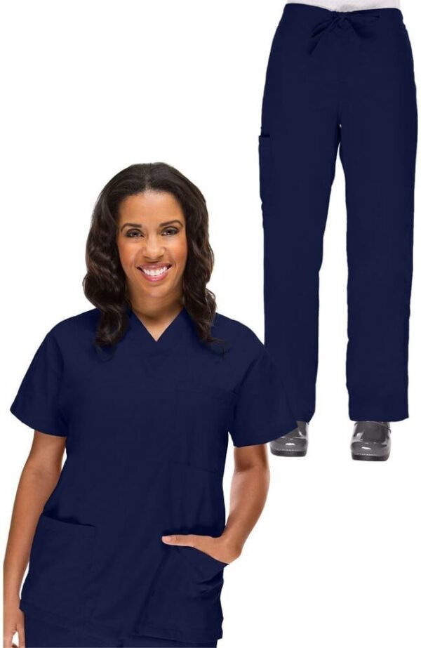 Conjunto médico para mujer: Blusa con cuello en V y pantalón con cordón