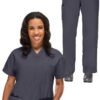 Conjunto médico para mujer: Blusa con cuello en V y pantalón con cordón