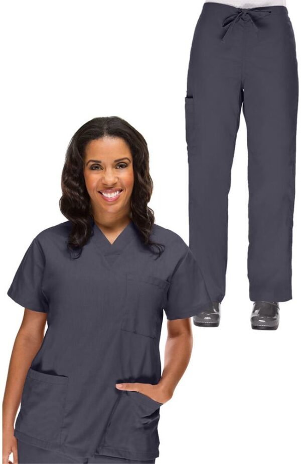 Conjunto médico para mujer: Blusa con cuello en V y pantalón con cordón