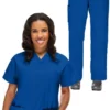 Conjunto médico para mujer: Blusa con cuello en V y pantalón con cordón