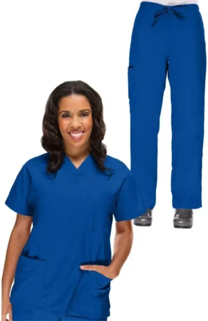 Conjunto médico para mujer: Blusa con cuello en V y pantalón con cordón
