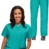 Conjunto médico para mujer: Blusa con cuello en V y pantalón con cordón