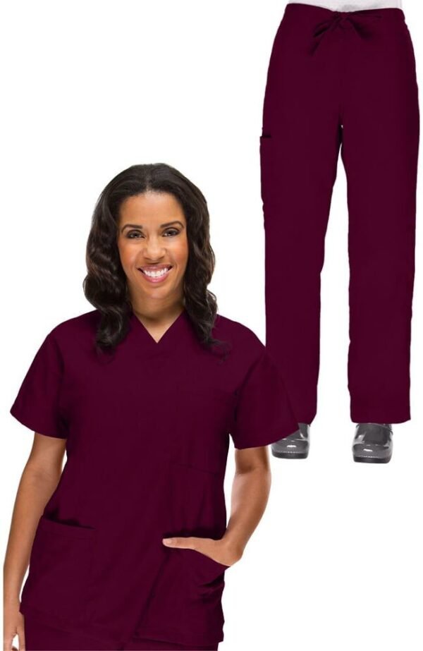 Conjunto médico para mujer: Blusa con cuello en V y pantalón con cordón