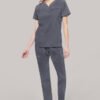 Conjunto médico para mujer: Top con escote en V y pantalón recto con cordón ajustable