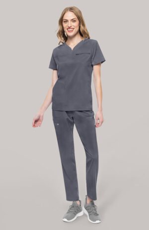 Conjunto médico para mujer: Top con escote en V y pantalón recto con cordón ajustable