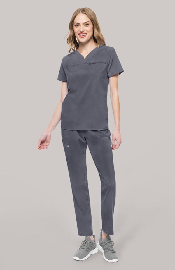 Conjunto médico para mujer: Top con escote en V y pantalón recto con cordón ajustable