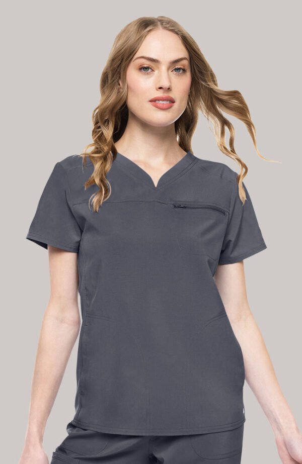 Conjunto médico para mujer: Top con escote en V y pantalón recto con cordón ajustable