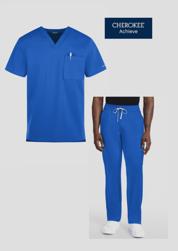 Uniforme Médico Cherokee Achieve para Hombre – Blusa de Punto con Cuello en V y Pantalón Cargo Recto con 5 Bolsillos Elásticos