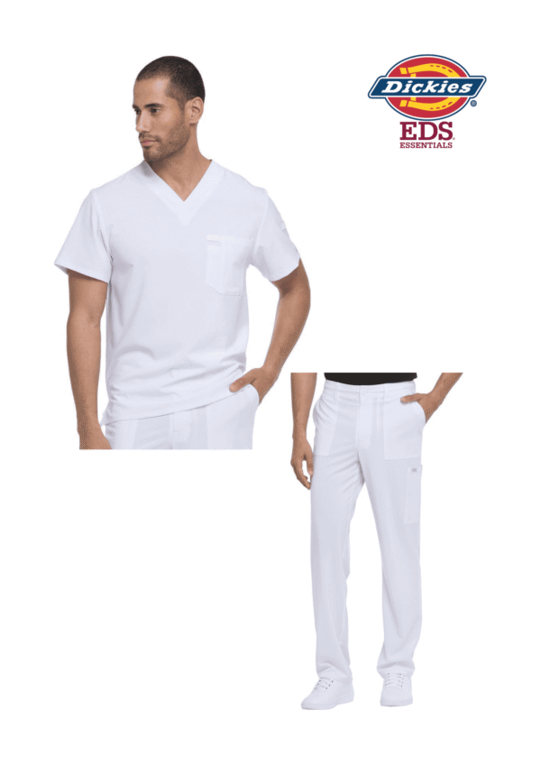 Conjunto médico Dickes para hombre: blusa lisa cuello en V y pantalón cargo con cordón
